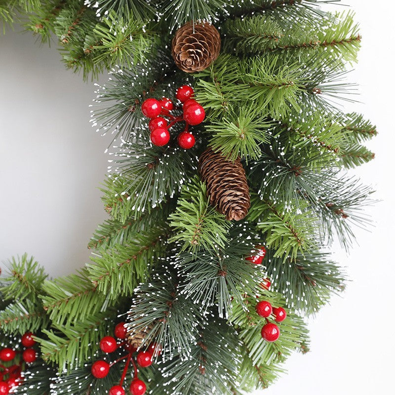 Coronita pentru Craciun Flippy, 60 cm, din brad artificial, decorata cu conuri si merisoare, Verde-1