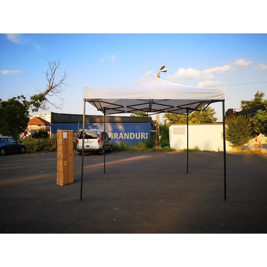 Cort Pavilion 3x3m Alb Pliabil Cadru Metal pentru Curte, Gradina, Evenimente-0