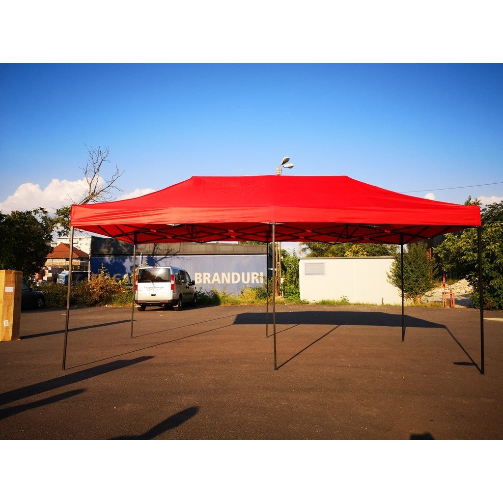 Cort Pavilion 3x6m Rosu Pliabil Cadru Metal pentru Curte, Gradina, Evenimente-4