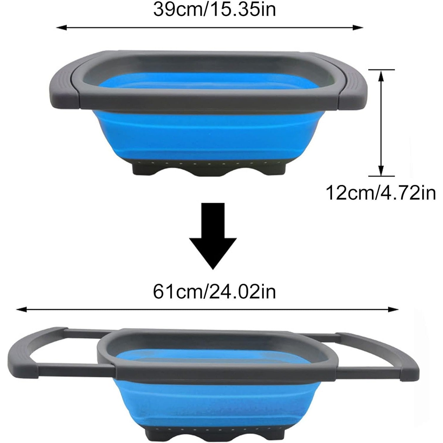 Cos de Scurgere Retractabil pentru Chiuveta, Flippy, cu Filtru, pentru Fructe si Legume, de Uz Casnic, 39x12 cm, Design Extensibil pana la 61 cm, cu Manere de Prindere, Albastru-5