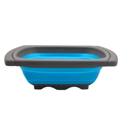 Cos de Scurgere Retractabil pentru Chiuveta, Flippy, cu Filtru, pentru Fructe si Legume, de Uz Casnic, 39x12 cm, Design Extensibil pana la 61 cm, cu Manere de Prindere, Albastru-0