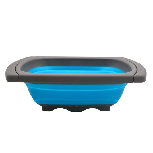 Cos de Scurgere Retractabil pentru Chiuveta, Flippy, cu Filtru, pentru Fructe si Legume, de Uz Casnic, 39x12 cm, Design Extensibil pana la 61 cm, cu Manere de Prindere, Albastru-0