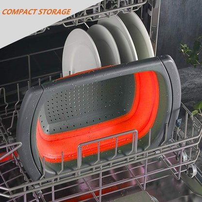 Cos de Scurgere Retractabil pentru Chiuveta, Flippy, cu Filtru, pentru Fructe si Legume, de Uz Casnic, 39x12 cm, Design Extensibil pana la 61 cm, cu Manere de Prindere, Rosu-5