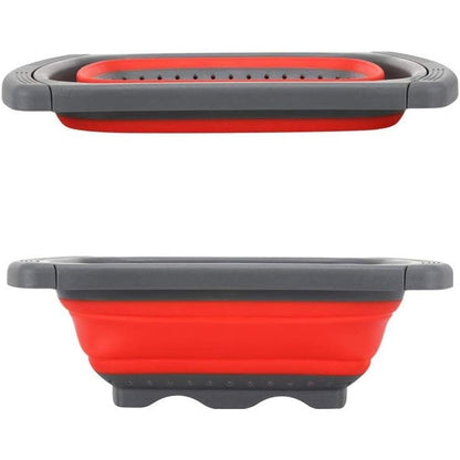 Cos de Scurgere Retractabil pentru Chiuveta, Flippy, cu Filtru, pentru Fructe si Legume, de Uz Casnic, 39x12 cm, Design Extensibil pana la 61 cm, cu Manere de Prindere, Rosu-8