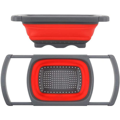 Cos de Scurgere Retractabil pentru Chiuveta, Flippy, cu Filtru, pentru Fructe si Legume, de Uz Casnic, 39x12 cm, Design Extensibil pana la 61 cm, cu Manere de Prindere, Rosu-10
