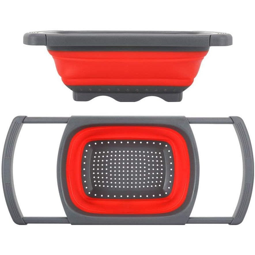 Cos de Scurgere Retractabil pentru Chiuveta, Flippy, cu Filtru, pentru Fructe si Legume, de Uz Casnic, 39x12 cm, Design Extensibil pana la 61 cm, cu Manere de Prindere, Rosu-10