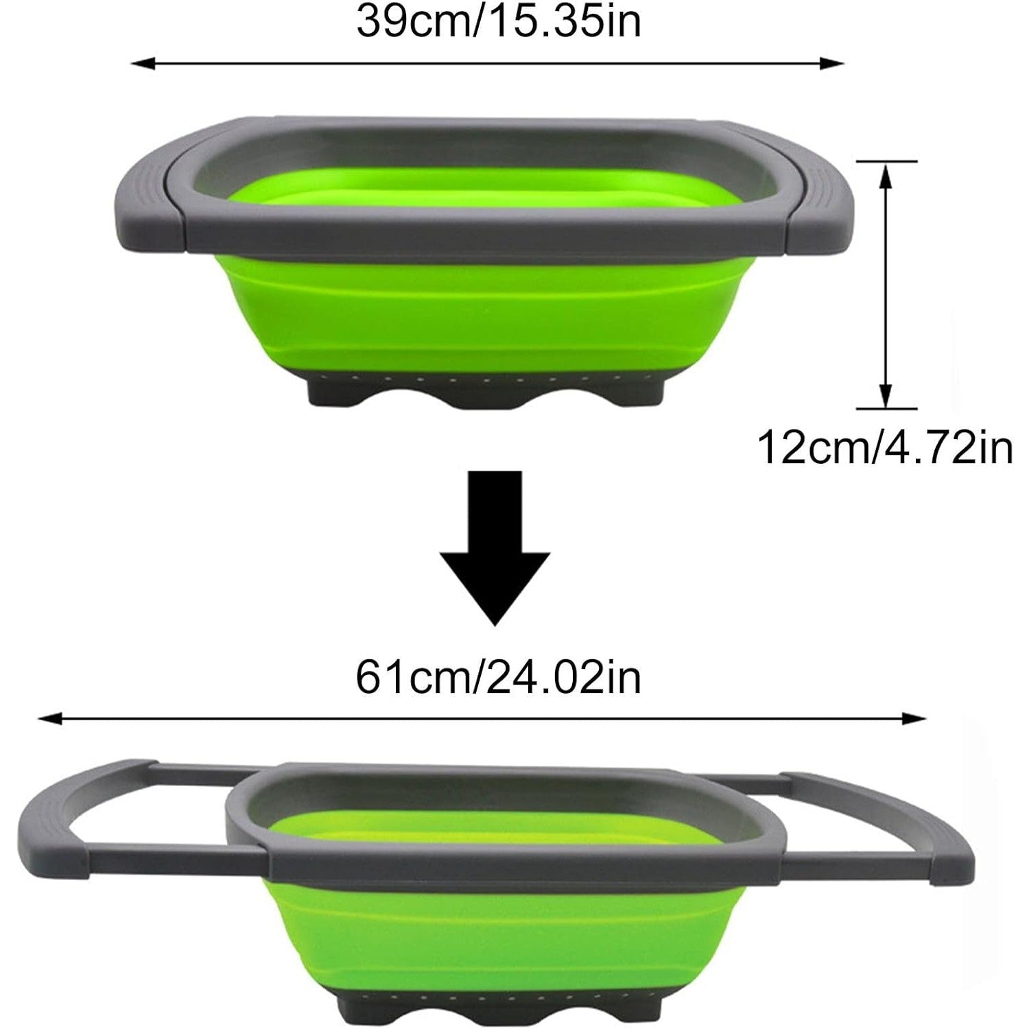 Cos de Scurgere Retractabil pentru Chiuveta, Flippy, cu Filtru, pentru Fructe si Legume, de Uz Casnic, 39x12 cm, Design Extensibil pana la 61 cm, cu Manere de Prindere, Verde-4