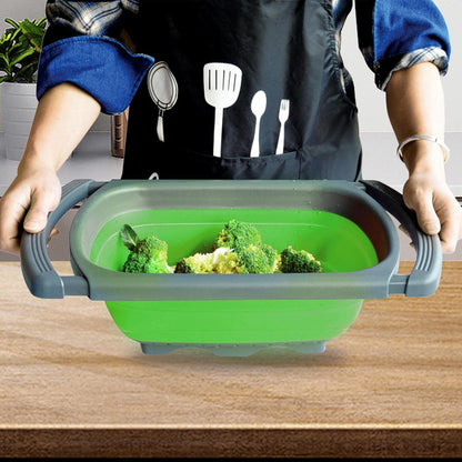Cos de Scurgere Retractabil pentru Chiuveta, Flippy, cu Filtru, pentru Fructe si Legume, de Uz Casnic, 39x12 cm, Design Extensibil pana la 61 cm, cu Manere de Prindere, Verde-5