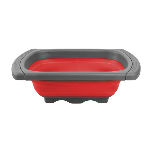Cos de Scurgere Retractabil pentru Chiuveta, Flippy, cu Filtru, pentru Fructe si Legume, de Uz Casnic, 39x12 cm, Design Extensibil pana la 61 cm, cu Manere de Prindere, Rosu-0