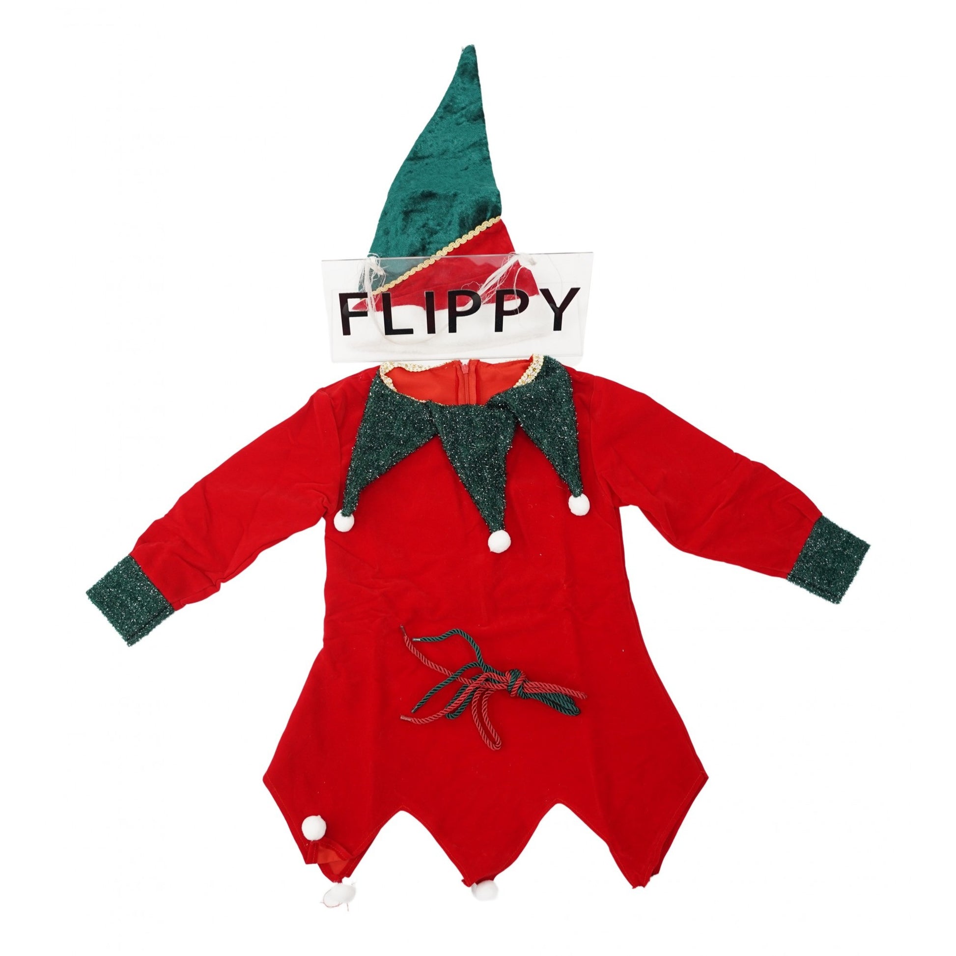 Costum Craciun, Flippy, Spiridus, rosu, 7 - 9 ani, catifea-0