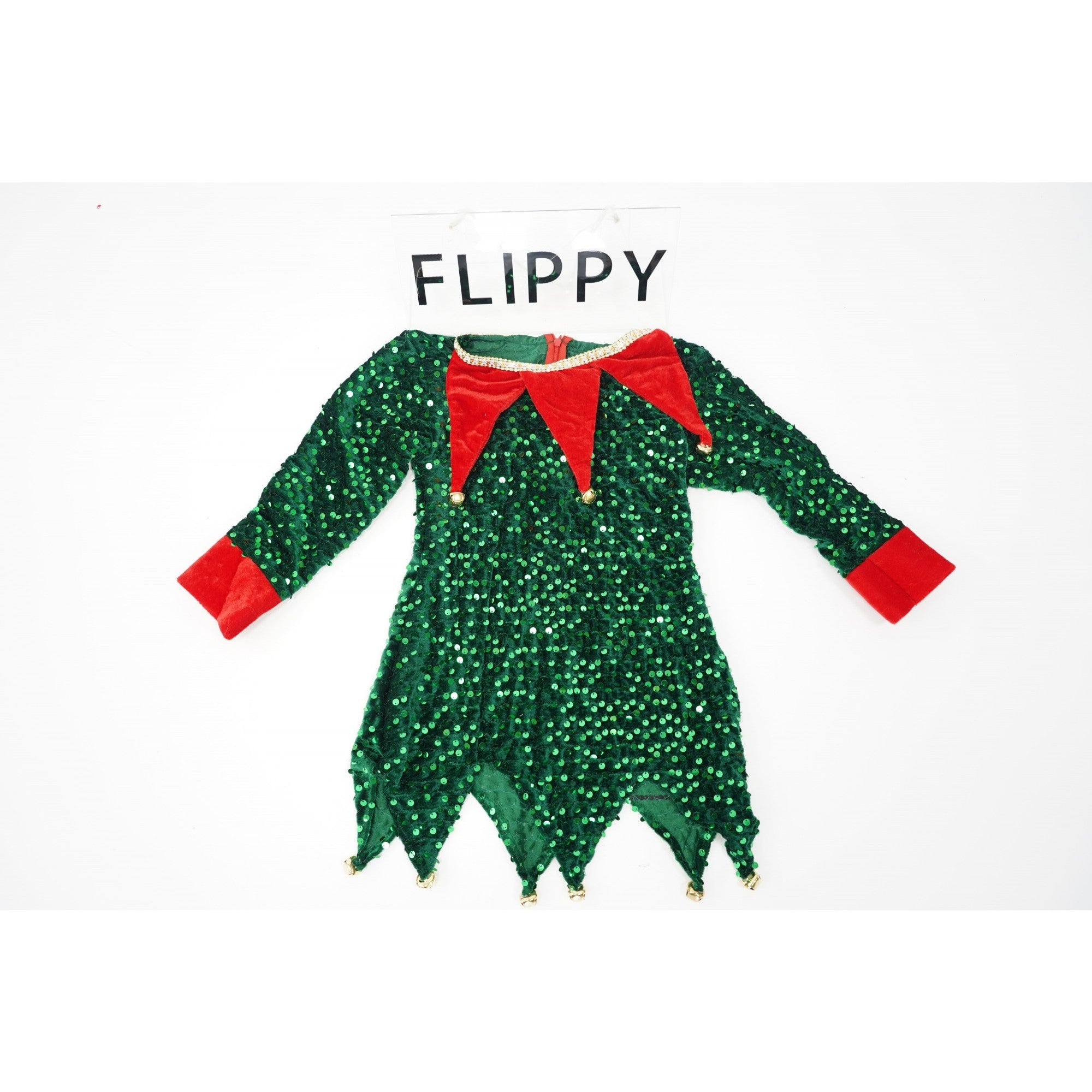 Costum Craciun, Flippy, Spiridus, rosu-verde,  7 - 9 ani, catifea-1