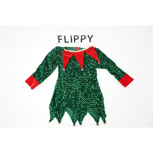 Costum Craciun, Flippy, Spiridus, rosu-verde,  7 - 9 ani, catifea-1