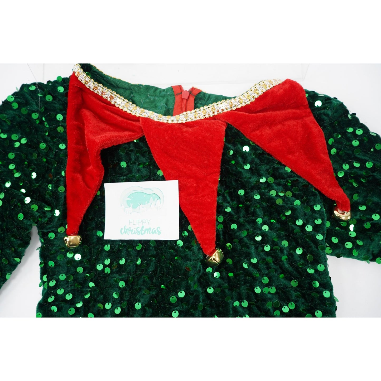 Costum Craciun, Flippy, Spiridus, rosu-verde,  7 - 9 ani, catifea-2