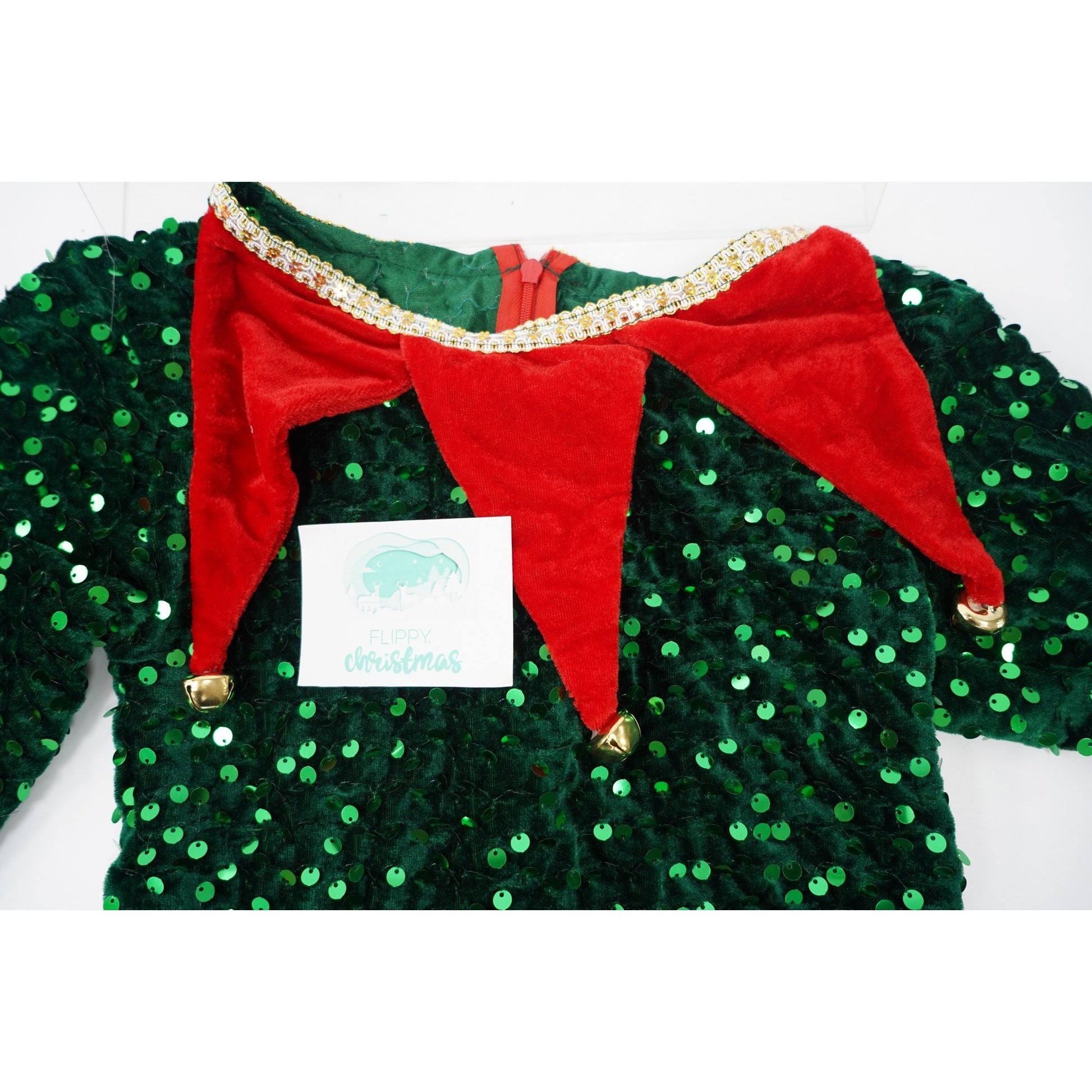 Costum Craciun, Flippy, Spiridus, rosu-verde,  7 - 9 ani, catifea-2