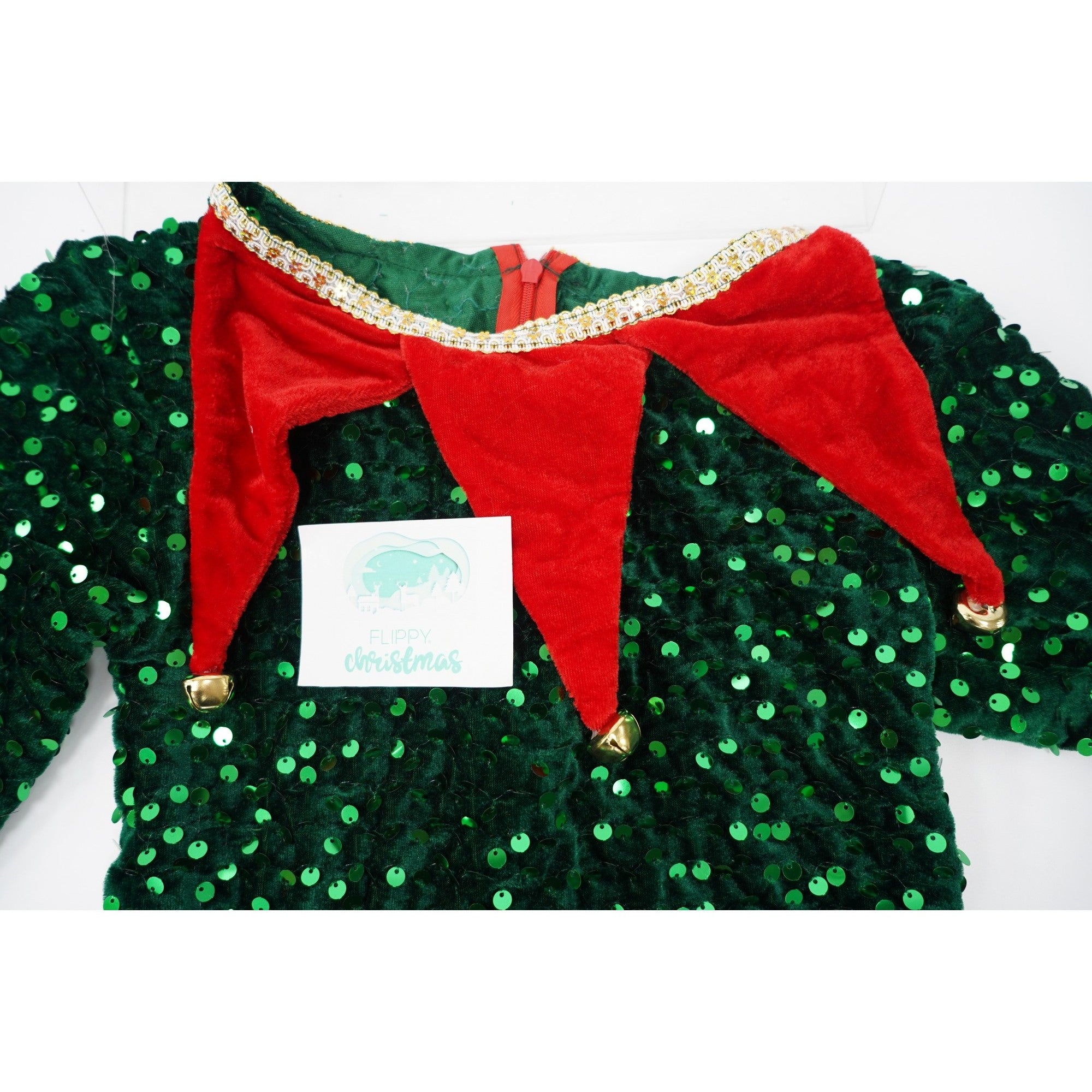 Costum Craciun, Flippy, Spiridus, rosu-verde,  7 - 9 ani, catifea-2