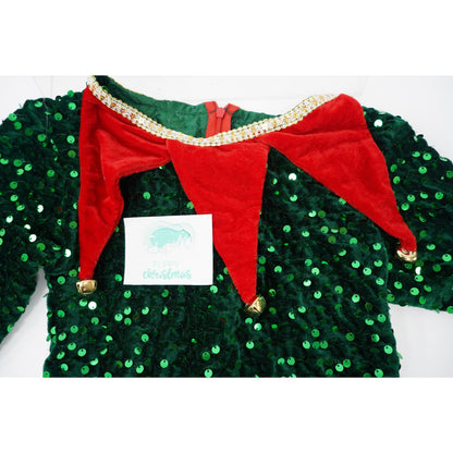 Costum Craciun, Flippy, Spiridus, rosu-verde,  7 - 9 ani, catifea-2