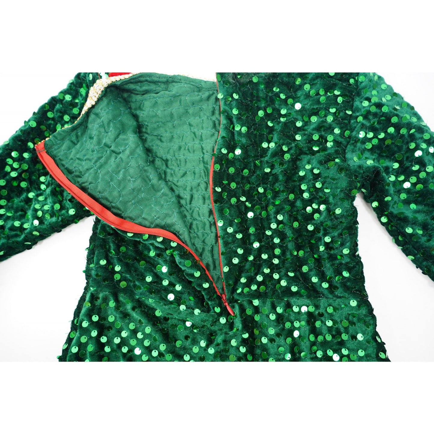 Costum Craciun, Flippy, Spiridus, rosu-verde,  7 - 9 ani, catifea-3