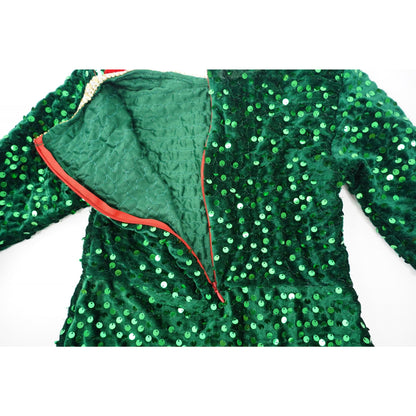 Costum Craciun, Flippy, Spiridus, rosu-verde,  7 - 9 ani, catifea-3