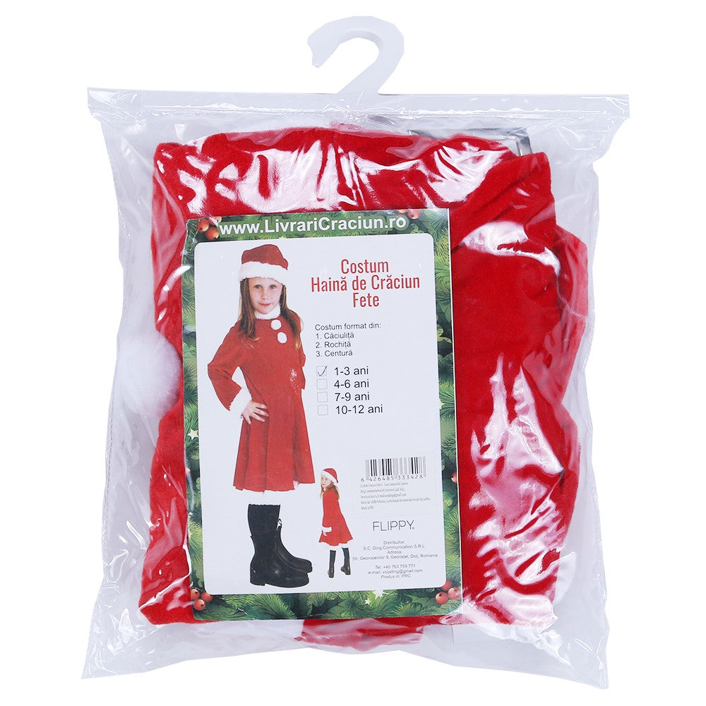 Costum Craciunita Flippy® Fata, 1-3 ani, 3 piese, Catifea-2