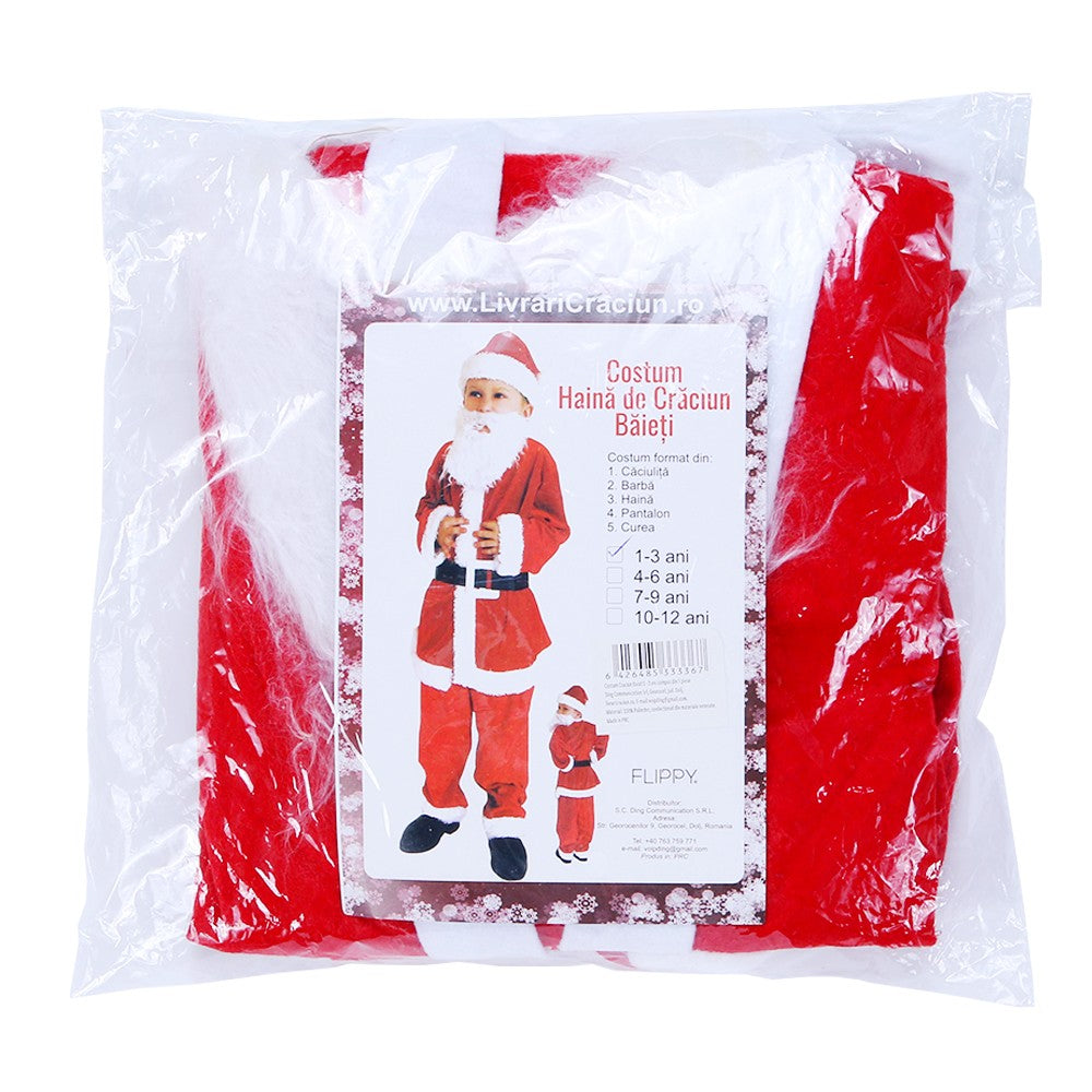 Costum Mos Craciun Flippy® Baiat, 1-3 ani, 5 piese, Polar-2