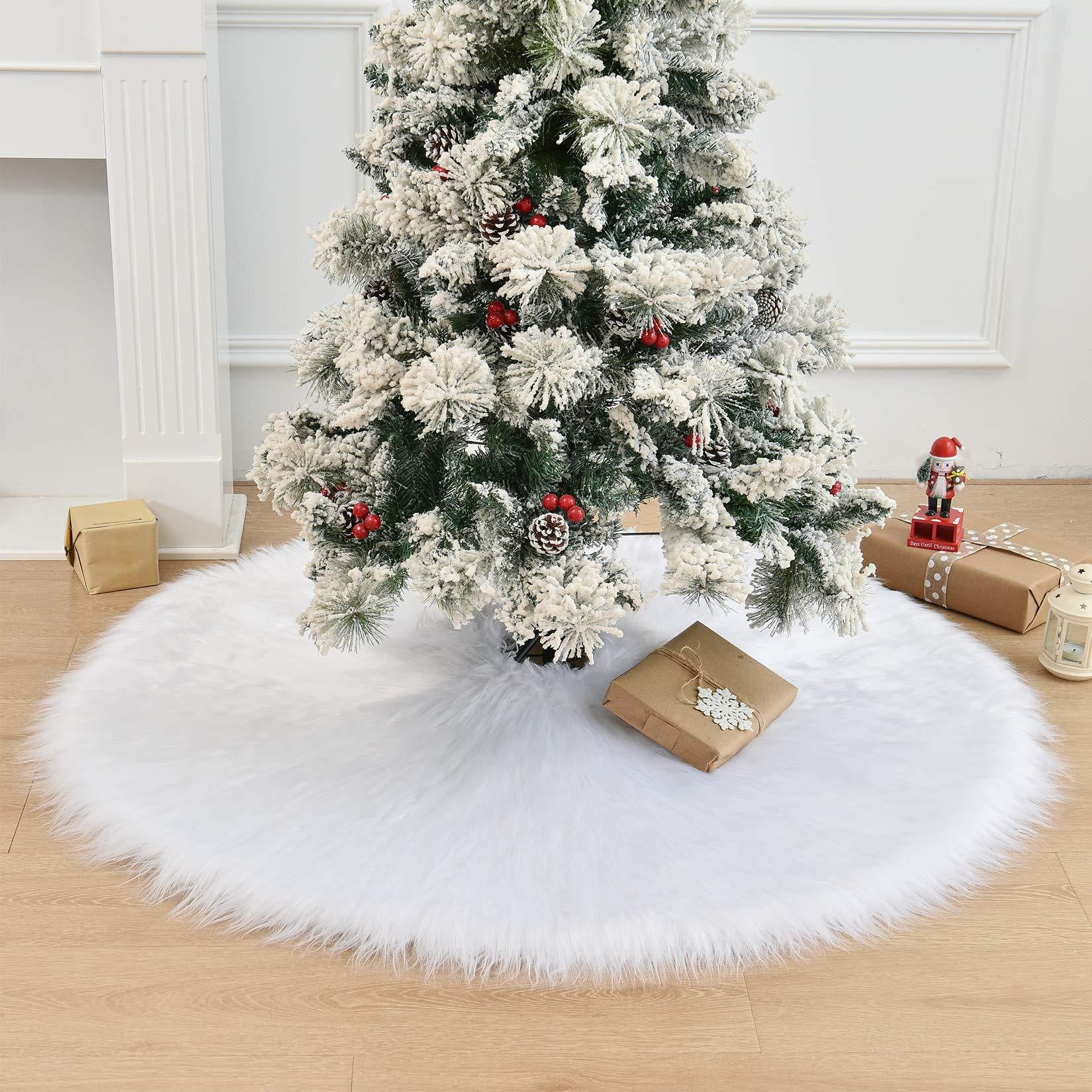 Covor pentru bradul de Craciun White Haipai, diametru 120 cm, blana cu o grosime 4 cm, alb-8
