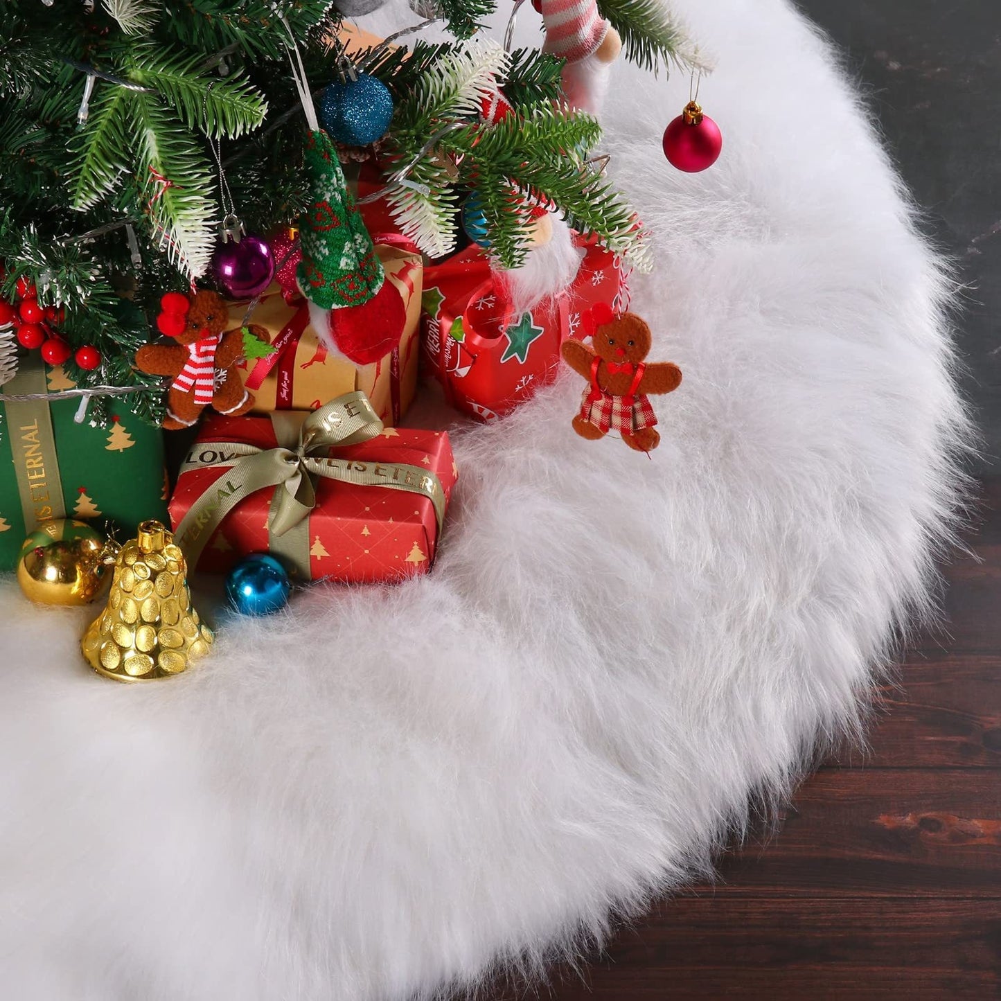 Covor pentru bradul de Craciun White Haipai, diametru 90 cm, blana cu o grosime 4 cm, alb-3