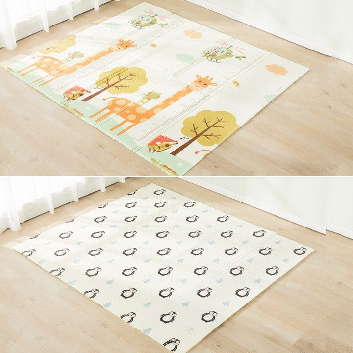 Covoraș de Joaca pentru Copii Termic cu 2 Fete, Flippy, Model Girafe si Pinguini, cu Spuma, Impermeabil, Antiderapant, 200cm x 180cm x 1cm-0