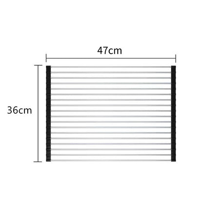 Covoras de Scurgere pentru Chiuveta Bucatarie, din Otel Inoxidabil, Suport Chiuveta, Pliabil, Antiderapant, Usor de Curatat si de Depozitat, 47x36 cm, 18 Tuburi, Negru-1