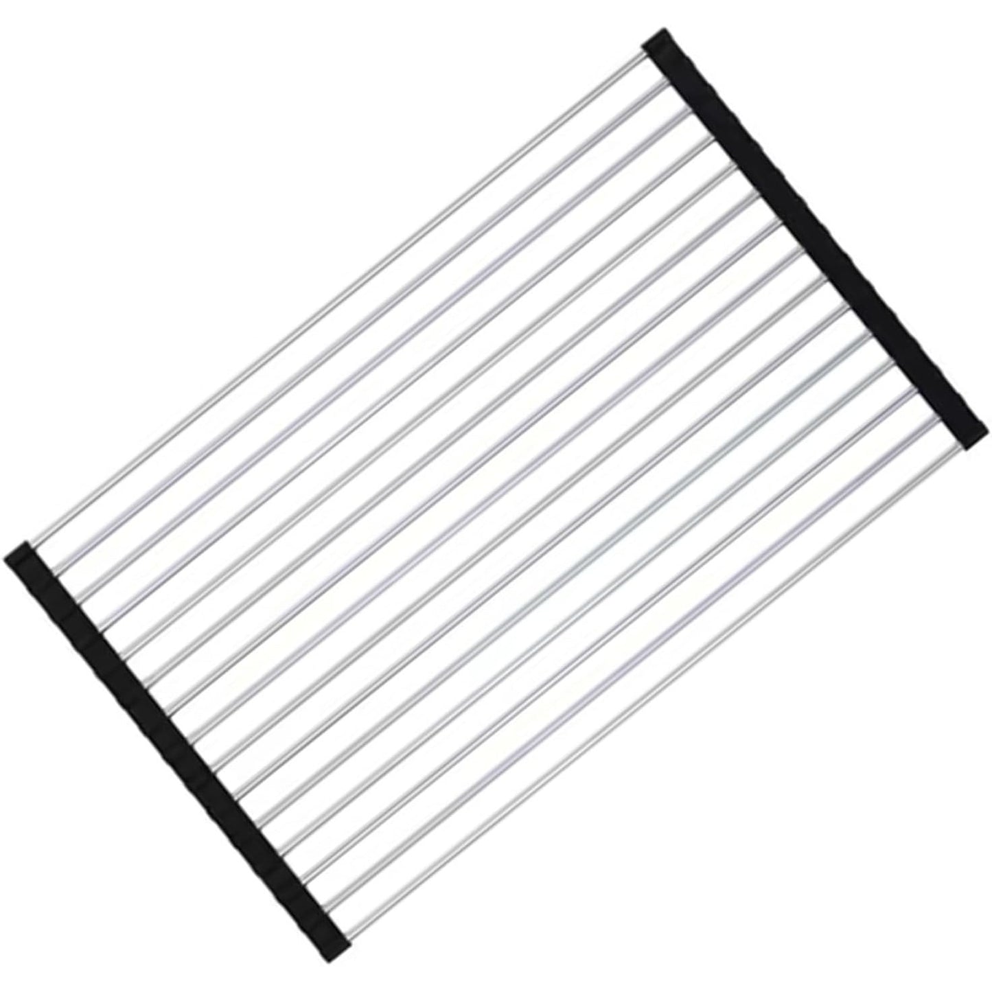 Covoras de Scurgere pentru Chiuveta Bucatarie, din Otel Inoxidabil, Suport Chiuveta, Pliabil, Antiderapant, Usor de Curatat si de Depozitat, 47x36 cm, 18 Tuburi, Negru-0
