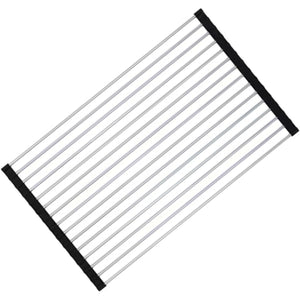 Covoras de Scurgere pentru Chiuveta Bucatarie, din Otel Inoxidabil, Suport Chiuveta, Pliabil, Antiderapant, Usor de Curatat si de Depozitat, 47x36 cm, 18 Tuburi, Negru-0