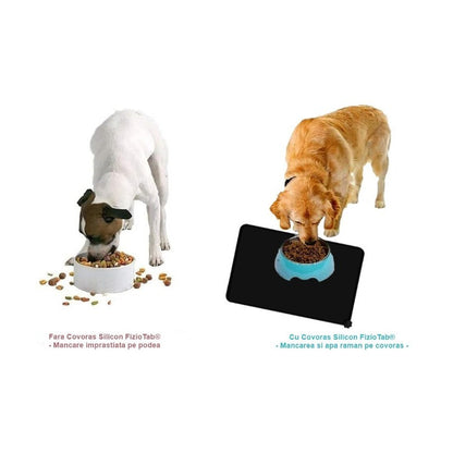 Covoras din silicon pentru animale Flippy, pentru bol de apa si mancare, antiderapant, margini ridicate pentru a mentine apa, 48.5x30 cm, Negru-2