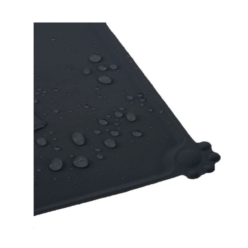 Covoras din silicon pentru animale Flippy, pentru bol de apa si mancare, antiderapant, margini ridicate pentru a mentine apa, 48.5x30 cm, Negru-3