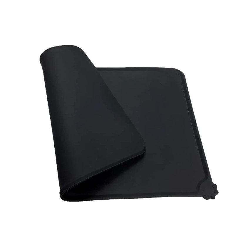 Covoras din silicon pentru animale Flippy, pentru bol de apa si mancare, antiderapant, margini ridicate pentru a mentine apa, 48.5x30 cm, Negru-0