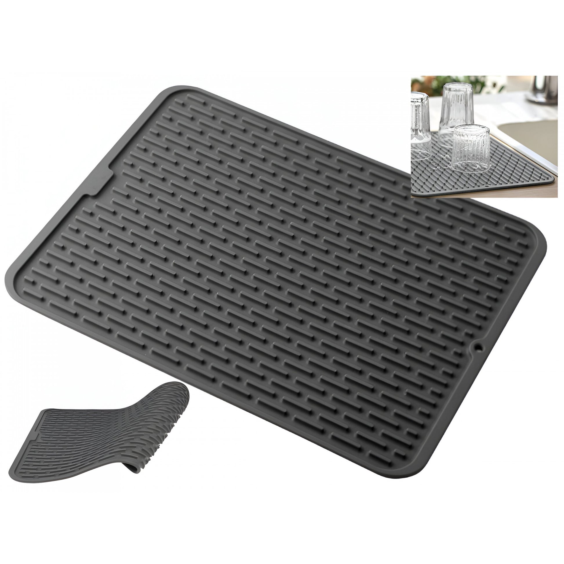 Covoras din Silicon pentru Scurgere Vase, Flippy, Uz Casnic, Rezistent la Temperaturi Ridicate, Izolator, 43x32.5 cm, Negru-2