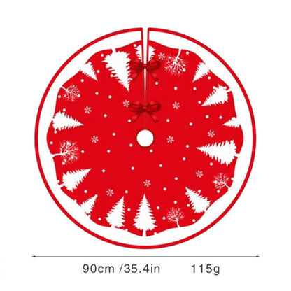 Covoras pentru Bradul de Craciun, Flippy, din Tesatura Pufoasa, cu Fundite de Prindere, Model Brazi, Rosu/Alb, Diametru 90 cm-4