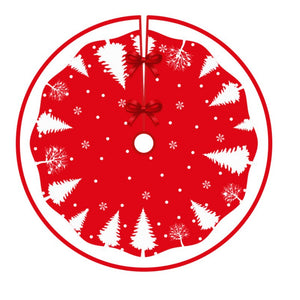 Covoras pentru Bradul de Craciun, Flippy, din Tesatura Pufoasa, cu Fundite de Prindere, Model Brazi, Rosu/Alb, Diametru 90 cm-0