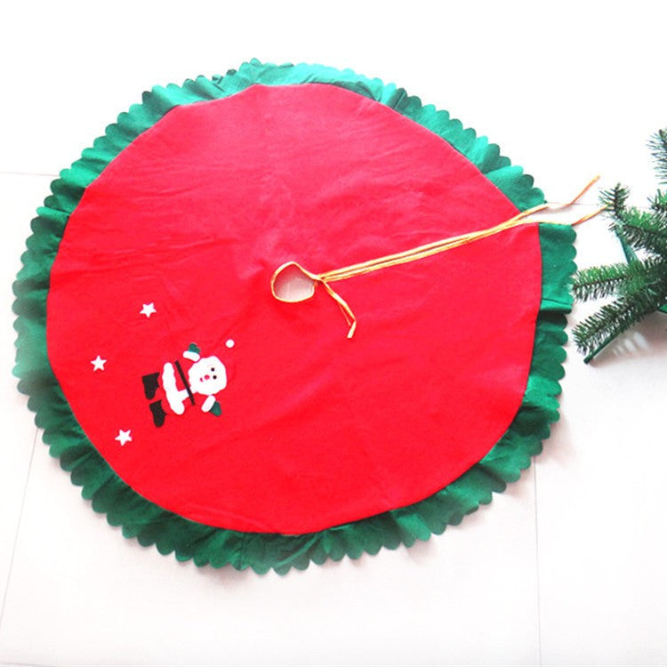Covoras pentru Bradul de Craciun, Flippy, din Tesatura Pufoasa, cu Fundite de Prindere, Model Mos Craciun, Rosu/ Verde, Diametru 90 cm-2