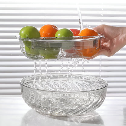 Bol cu Doua Straturi, Flippy, pentru Fructe, Legume, Snacks, cu Strat de Scurgere a Apei, Suport pentru Telefonul Mobil, 22.4x9 cm, Transparent-2