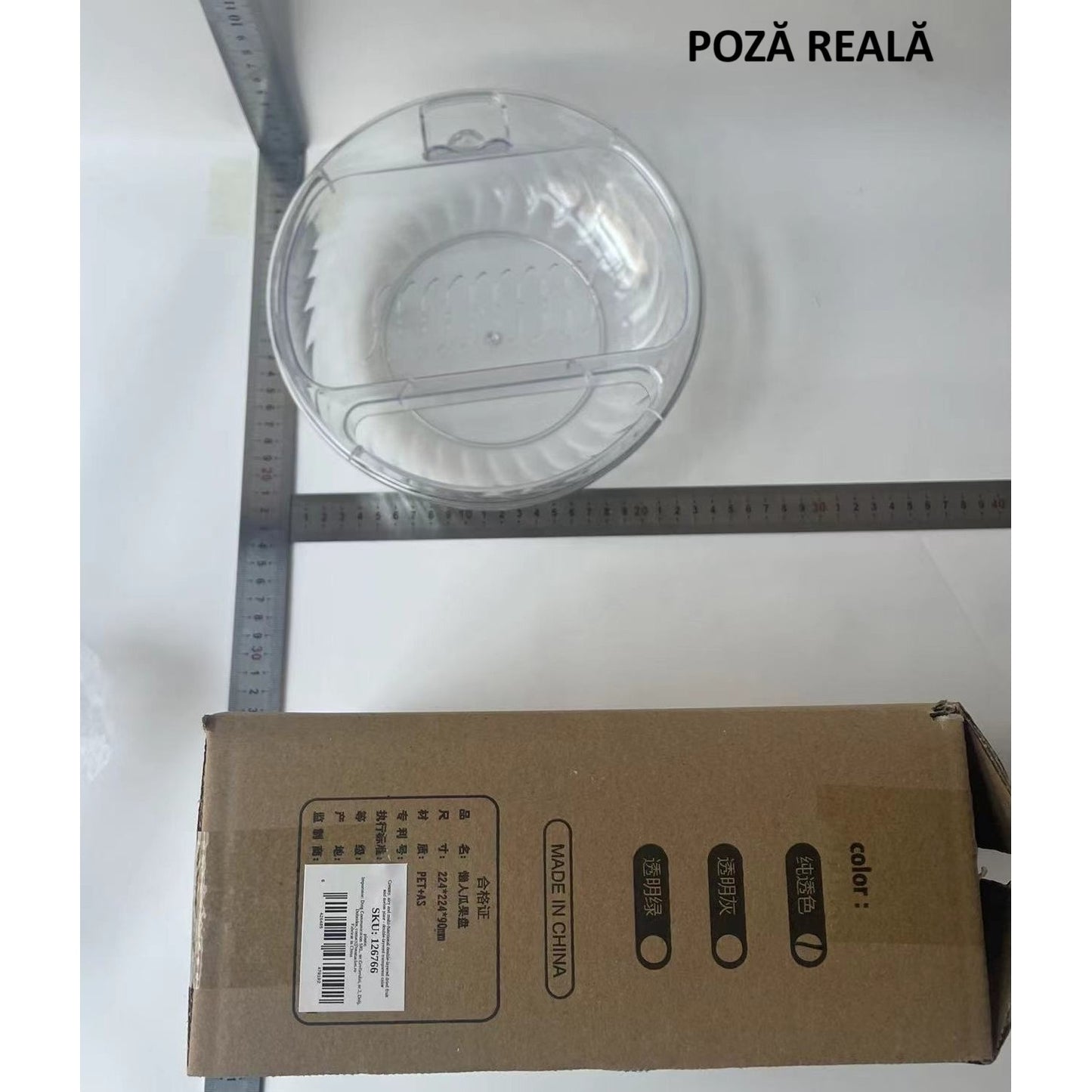Bol cu Doua Straturi, Flippy, pentru Fructe, Legume, Snacks, cu Strat de Scurgere a Apei, Suport pentru Telefonul Mobil, 22.4x9 cm, Transparent-5