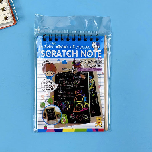 Caiet cu fise razuibile Flippy, DIY Magic Scratch, 12 File, Curcubeu, Creion din Lemn, Cartonase negre, 14.5 x 10 cm, albastru-1