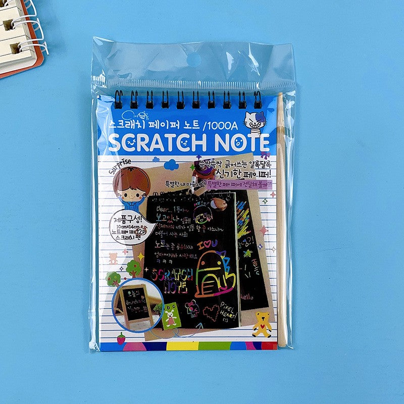Caiet cu fise razuibile Flippy, DIY Magic Scratch, 12 File, Curcubeu, Creion din Lemn, Cartonase negre, 14.5 x 10 cm, albastru-1