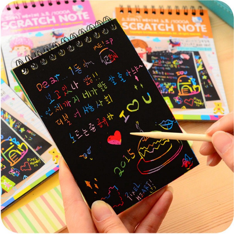 Caiet cu fise razuibile Flippy, DIY Magic Scratch, 12 File, Curcubeu, Creion din Lemn, Cartonase negre, 14.5 x 10 cm, roz-9