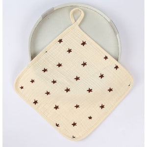 Prosop Absorbant din Bumbac pentru Bebelusi, Flippy, 25x25 cm, Model Stelute, cu Agatatoare, Bej-0