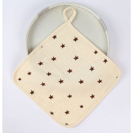 Prosop Absorbant din Bumbac pentru Bebelusi, Flippy, 25x25 cm, Model Stelute, cu Agatatoare, Bej-0