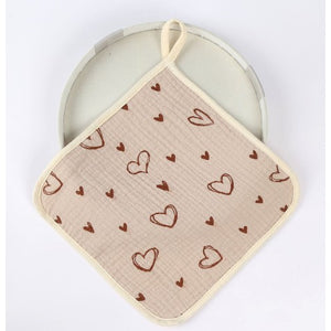 Prosop Absorbant din Bumbac pentru Bebelusi, Flippy, 25x25 cm, Model Inimioare, cu Agatatoare, Roz-0