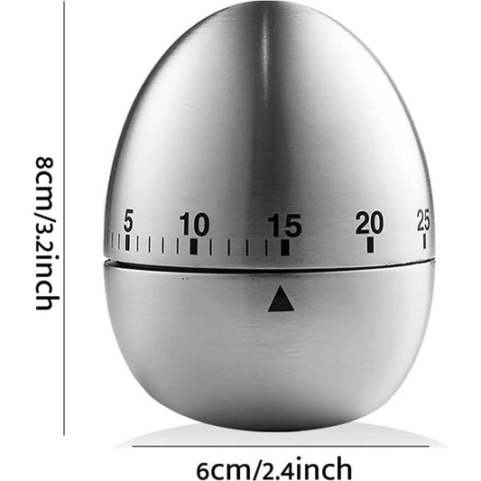 Cronometru de Bucatarie, Flippy, Mecanic, Forma de Ou, din Otel Inoxidabil, 60 min Timer, 8 x 6 cm, Argintiu-1