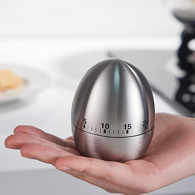 Cronometru de Bucatarie, Flippy, Mecanic, Forma de Ou, din Otel Inoxidabil, 60 min Timer, 8 x 6 cm, Argintiu-2