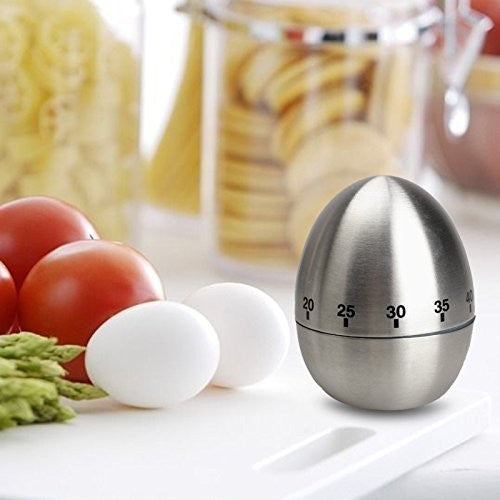 Cronometru de Bucatarie, Flippy, Mecanic, Forma de Ou, din Otel Inoxidabil, 60 min Timer, 8 x 6 cm, Argintiu-4