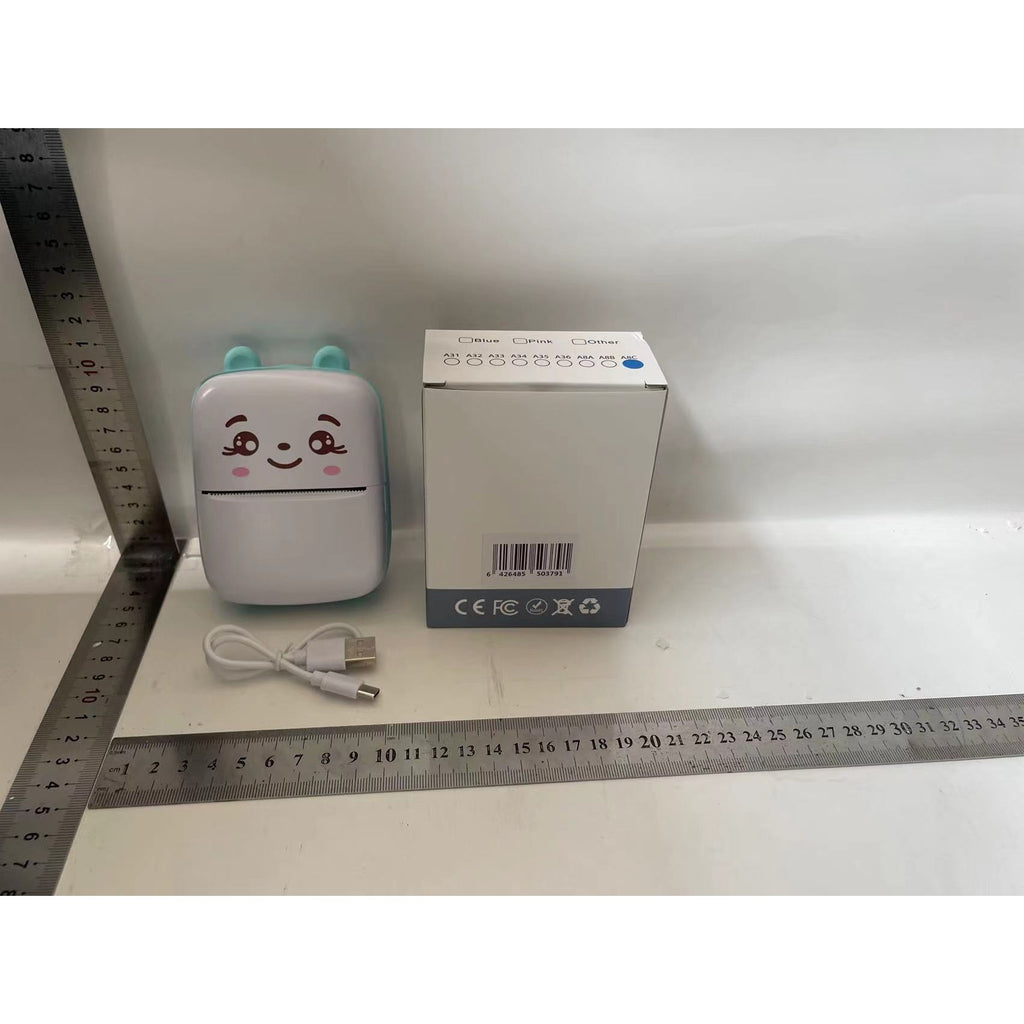 Mini Imprimanta Foto Portabila, Flippy, Incarcare USB, Bluetooth, Model Ursulet, Alb Albastru-1