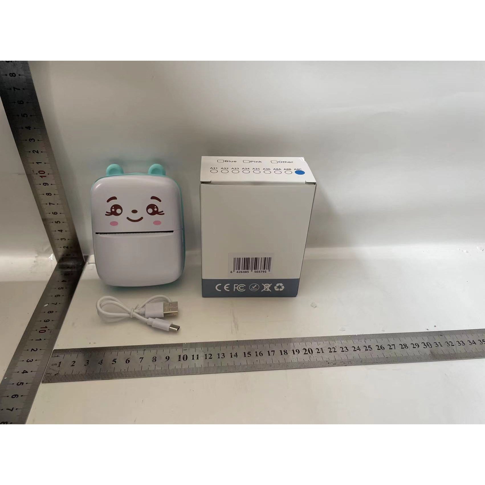 Mini Imprimanta Foto Portabila, Flippy, Incarcare USB, Bluetooth, Model Ursulet, Alb Albastru-1